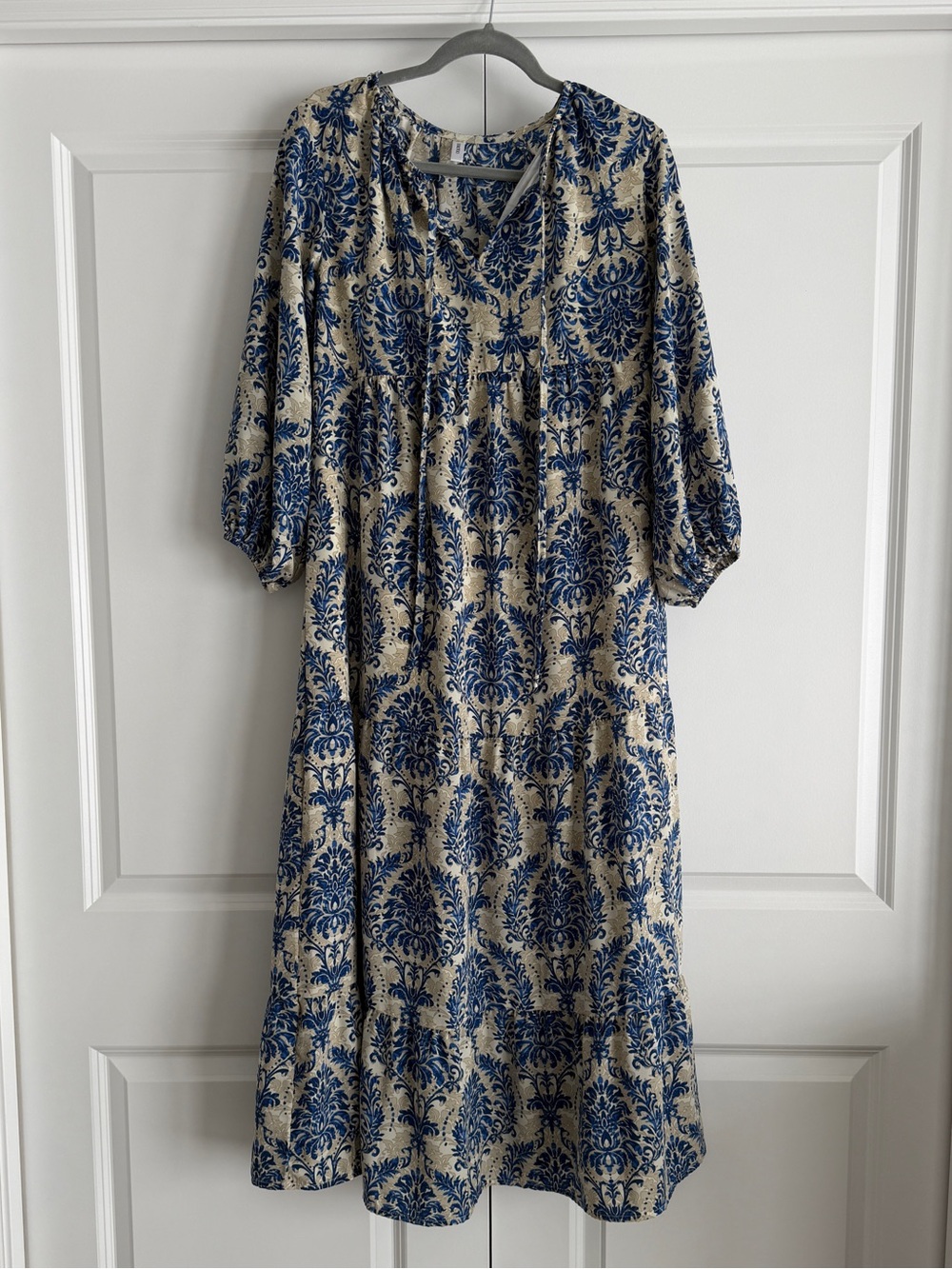 Blue & Cream Printed Midi Dress